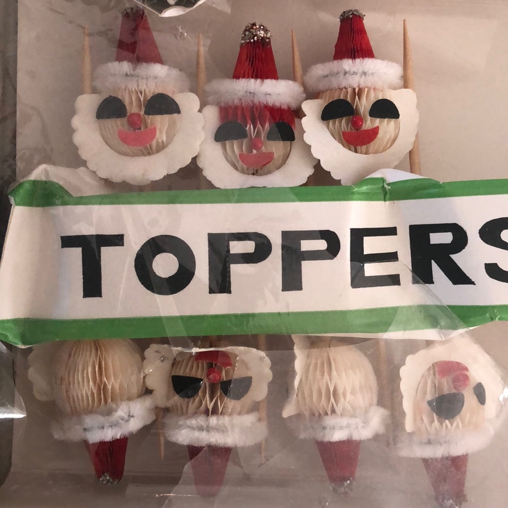 7 Vintage honeycomb Christmas decorations Santa head cake toppers Japan